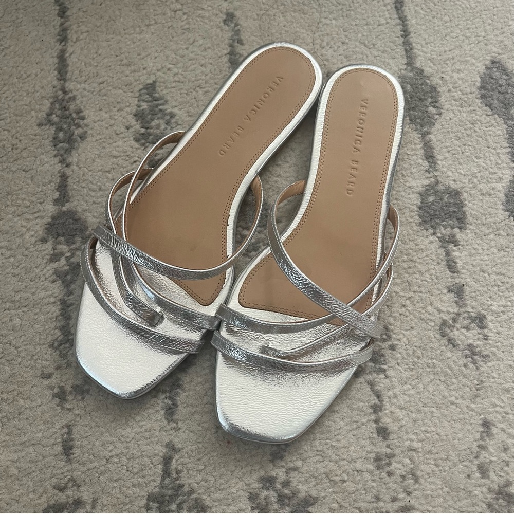 Veronica Beard Metallic Silver Strappy Sandals